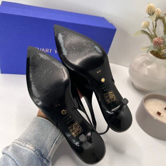 Stuart Weitzman Eva 75 Slingback Patent Leather Pumps Black SG902 Women 8.5B NWB - Picture 9 of 12